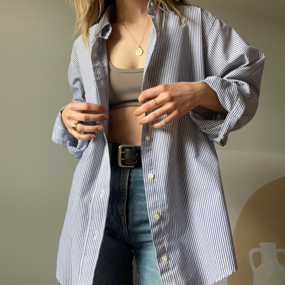 Vintage Blue and White Striped Button Up